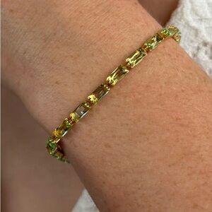 Oshena designer beachwear radiant faceted olive green stone Gold tennis Bracelet